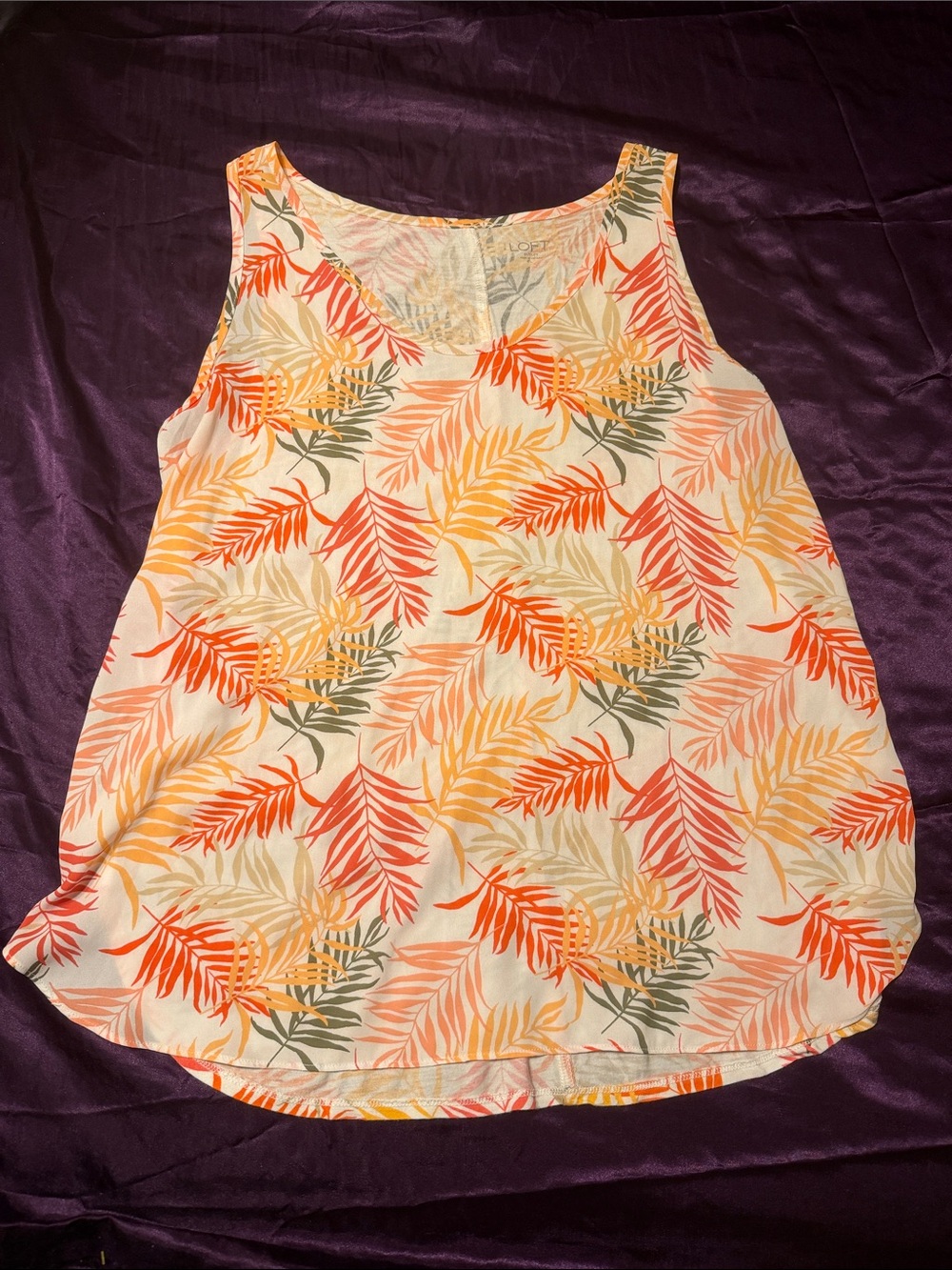 LOFT Tropical Leaf Print Sleeveless Tank - Orange, Peach, Green